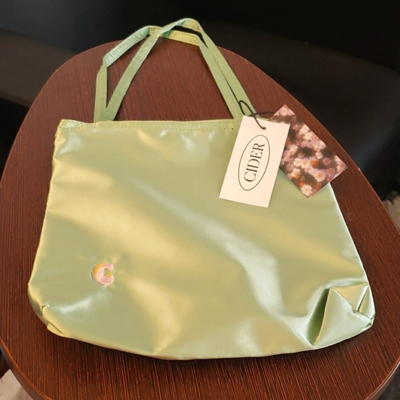 Cider Satiny Mini Bag in Light Green with an Embroidered "C" HandBag Style - Picture 1 of 8